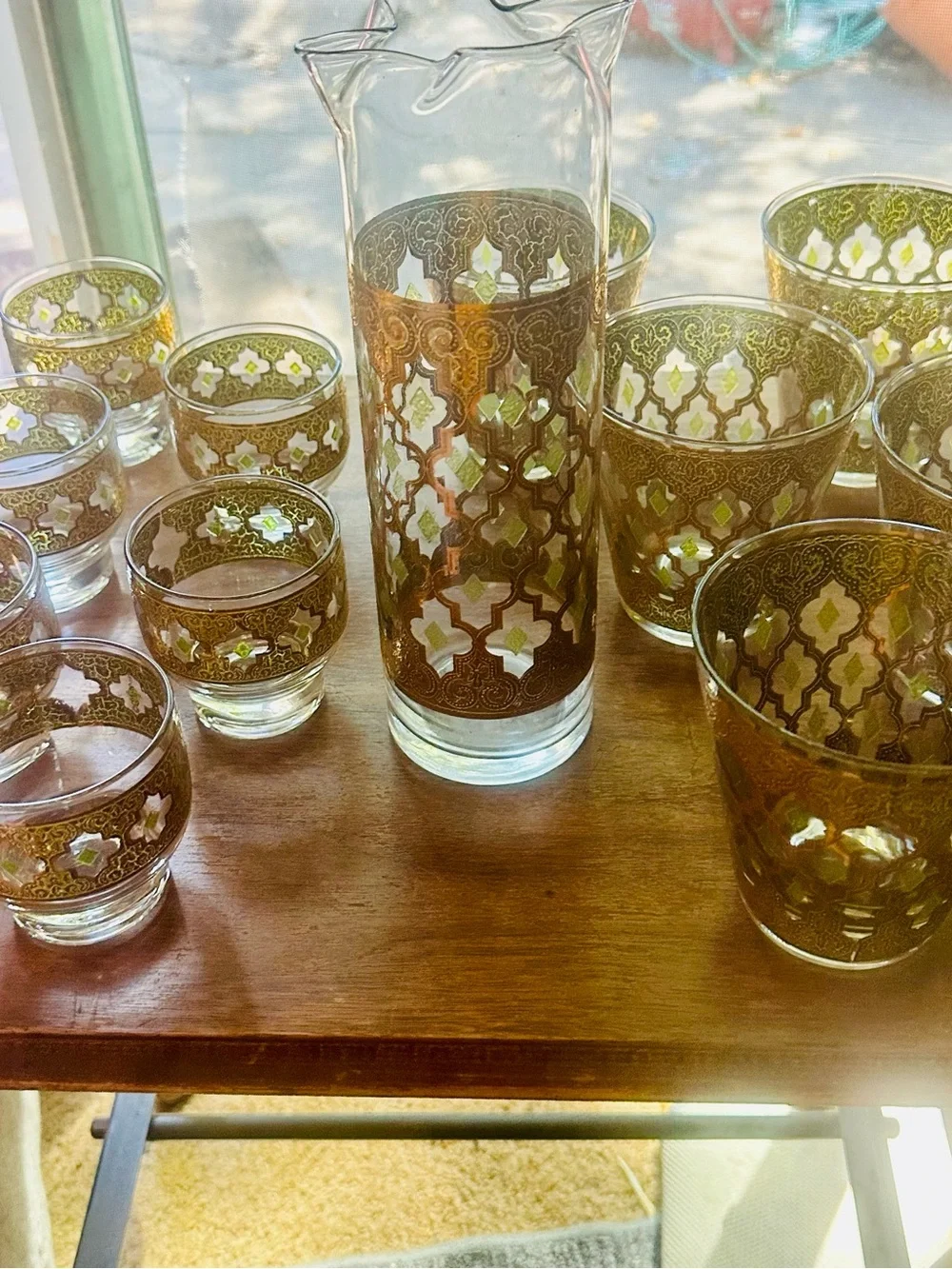 Vintage Culver Valencia 22K Gold Barware Set with Pitcher